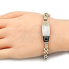 Oro Laminado ID Bracelet, Gold Filled Style Heart Design, Polished, Tricolor, 03.63.1943.1.08 (08 MM Thickness, 8 Inches Length)