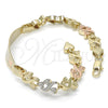 Oro Laminado ID Bracelet, Gold Filled Style Heart Design, Polished, Tricolor, 03.63.1943.1.08 (08 MM Thickness, 8 Inches Length)