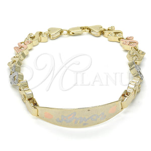 Gold Filled Bracelet — ID Bracelet Heart Design Polished Tricolor 03.63. 08 — main product view — SKU 123856 | Oro Laminado brazalete — ID Bracelet corazón diseño pulido Tricolor 03.63. 08 — SKU 123856