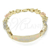 Oro Laminado ID Bracelet, Gold Filled Style Heart Design, Polished, Tricolor, 03.63.1943.1.08 (08 MM Thickness, 8 Inches Length)