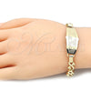 Oro Laminado ID Bracelet, Gold Filled Style Dolphin and Heart Design, Polished, Golden Finish, 03.63.1945.08 (08 MM Thickness, 8 Inches Length)