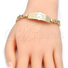 Oro Laminado ID Bracelet, Gold Filled Style Dolphin and Heart Design, Polished, Golden Finish, 03.63.1945.08 (08 MM Thickness, 8 Inches Length)