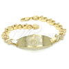 Oro Laminado ID Bracelet, Gold Filled Style Dolphin and Heart Design, Polished, Golden Finish, 03.63.1945.08 (08 MM Thickness, 8 Inches Length)