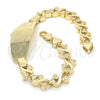 Oro Laminado ID Bracelet, Gold Filled Style Dolphin and Heart Design, Polished, Golden Finish, 03.63.1945.08 (08 MM Thickness, 8 Inches Length)