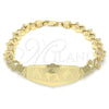 Oro Laminado ID Bracelet, Gold Filled Style Dolphin and Heart Design, Polished, Golden Finish, 03.63.1945.08 (08 MM Thickness, 8 Inches Length)