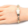 Oro Laminado ID Bracelet, Gold Filled Style Flower and Heart Design, Polished, Golden Finish, 03.63.1947.08 (08 MM Thickness, 8 Inches Length)