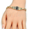 Oro Laminado ID Bracelet, Gold Filled Style Flower and Heart Design, Polished, Golden Finish, 03.63.1947.08 (08 MM Thickness, 8 Inches Length)