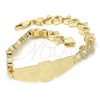 Oro Laminado ID Bracelet, Gold Filled Style Flower and Heart Design, Polished, Golden Finish, 03.63.1947.08 (08 MM Thickness, 8 Inches Length)