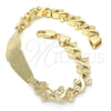 Oro Laminado ID Bracelet, Gold Filled Style Flower and Heart Design, Polished, Golden Finish, 03.63.1947.08 (08 MM Thickness, 8 Inches Length)