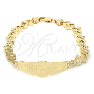Gold Filled Bracelet — ID Bracelet Flower and Heart Design Polished 03.63. — main product view — SKU 123863 | Oro Laminado brazalete — ID Bracelet flor and corazón diseño pulido 03.63. — SKU 123863