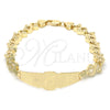 Oro Laminado ID Bracelet, Gold Filled Style Flower and Heart Design, Polished, Golden Finish, 03.63.1947.08 (08 MM Thickness, 8 Inches Length)