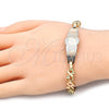 Oro Laminado ID Bracelet, Gold Filled Style Flower and Heart Design, Polished, Tricolor, 03.63.1947.1.08 (08 MM Thickness, 8 Inches Length)