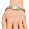 Oro Laminado ID Bracelet, Gold Filled Style Flower and Heart Design, Polished, Tricolor, 03.63.1947.1.08 (08 MM Thickness, 8 Inches Length)