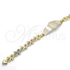 Oro Laminado ID Bracelet, Gold Filled Style Flower and Heart Design, Polished, Tricolor, 03.63.1947.1.08 (08 MM Thickness, 8 Inches Length)