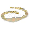 Oro Laminado ID Bracelet, Gold Filled Style Flower and Heart Design, Polished, Tricolor, 03.63.1947.1.08 (08 MM Thickness, 8 Inches Length)