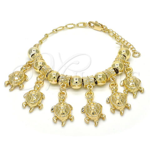 Oro Laminado Charm Bracelet, Gold Filled Style Turtle Design, Polished, Golden Finish, 03.63.1953.08 (04 MM Thickness, 8 Inches Length)