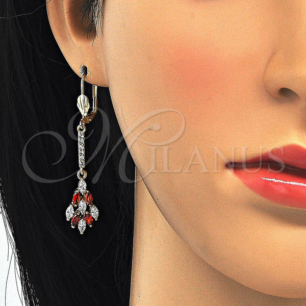 Gold Filled Ring — Long Earring with Garnet and White Cubic Zirconia — alternate product view — SKU 123886 | Oro Laminado anillo — Long Earring with Garnet and blanco Cubic Zirconia — SKU 123886
