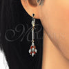 Oro Laminado Long Earring, Gold Filled Style with Garnet and White Cubic Zirconia, Polished, Golden Finish, 02.210.0192.1