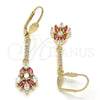 Oro Laminado Long Earring, Gold Filled Style with Garnet and White Cubic Zirconia, Polished, Golden Finish, 02.210.0192.1