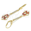 Oro Laminado Long Earring, Gold Filled Style with Garnet and White Cubic Zirconia, Polished, Golden Finish, 02.210.0192.1