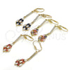 Oro Laminado Long Earring, Gold Filled Style with Garnet and White Cubic Zirconia, Polished, Golden Finish, 02.210.0192.1