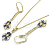 Oro Laminado Earring and Pendant Adult Set, Gold Filled Style with Sapphire Blue and White Cubic Zirconia, Polished, Golden Finish, 10.210.0071.2