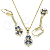 Oro Laminado Earring and Pendant Adult Set, Gold Filled Style with Sapphire Blue and White Cubic Zirconia, Polished, Golden Finish, 10.210.0071.2