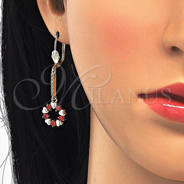 Gold Filled Ring — Long Earring Heart Design with Garnet and White — alternate product view — SKU 123911 | Oro Laminado anillo — Long Earring corazón diseño with Garnet and blanco — SKU 123911