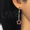 Oro Laminado Long Earring, Gold Filled Style Heart Design, with Garnet and White Cubic Zirconia, Polished, Golden Finish, 02.210.0196.2