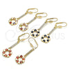 Oro Laminado Long Earring, Gold Filled Style Heart Design, with Garnet and White Cubic Zirconia, Polished, Golden Finish, 02.210.0196.2