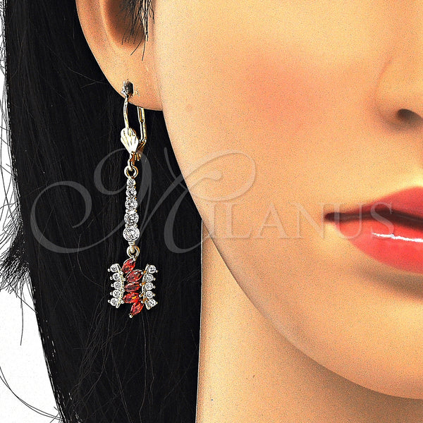 Gold Filled Ring — Long Earring with Garnet and White Cubic Zirconia — alternate product view — SKU 123940 | Oro Laminado anillo — Long Earring with Garnet and blanco Cubic Zirconia — SKU 123940