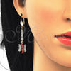 Oro Laminado Long Earring, Gold Filled Style with Garnet and White Cubic Zirconia, Polished, Golden Finish, 02.210.0201.1