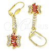 Oro Laminado Long Earring, Gold Filled Style with Garnet and White Cubic Zirconia, Polished, Golden Finish, 02.210.0201.1