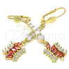 Oro Laminado Long Earring, Gold Filled Style with Garnet and White Cubic Zirconia, Polished, Golden Finish, 02.210.0201.1