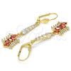 Oro Laminado Long Earring, Gold Filled Style with Garnet and White Cubic Zirconia, Polished, Golden Finish, 02.210.0201.1