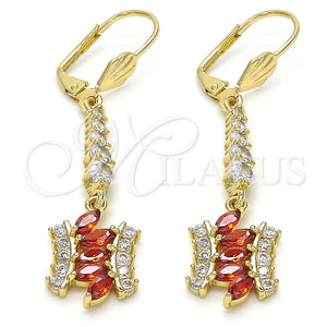 Gold Filled Ring — Long Earring with Garnet and White Cubic Zirconia — main product view — SKU 123940 | Oro Laminado anillo — Long Earring with Garnet and blanco Cubic Zirconia — SKU 123940