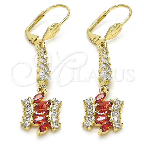 Gold Filled Ring — Long Earring with Garnet and White Cubic Zirconia — main product view — SKU 123940 | Oro Laminado anillo — Long Earring with Garnet and blanco Cubic Zirconia — SKU 123940