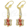 Oro Laminado Long Earring, Gold Filled Style with Garnet and White Cubic Zirconia, Polished, Golden Finish, 02.210.0201.1