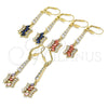 Oro Laminado Long Earring, Gold Filled Style with Garnet and White Cubic Zirconia, Polished, Golden Finish, 02.210.0201.1