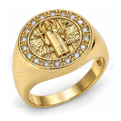 Oro Laminado Mens Ring, Gold Filled Style San Benito Design, with White Cubic Zirconia, Polished, Golden Finish, 01.283.0002.10 (Size 10)