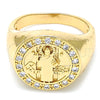 Oro Laminado Mens Ring, Gold Filled Style San Benito Design, with White Cubic Zirconia, Polished, Golden Finish, 01.283.0002.11 (Size 11)