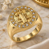 Oro Laminado Mens Ring, Gold Filled Style San Benito Design, with White Cubic Zirconia, Polished, Golden Finish, 01.283.0002.11 (Size 11)