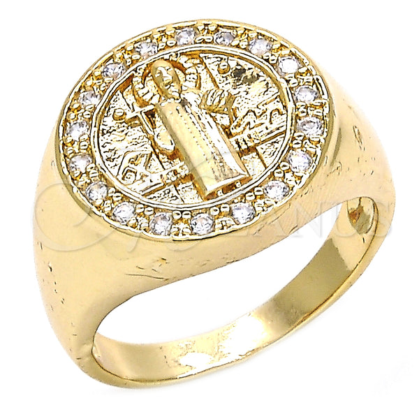Gold Filled Ring — Mens Ring San Benito Design with White Cubic — main product view — SKU 123952 | Oro Laminado anillo — Mens Ring San Benito diseño with blanco Cubic — SKU 123952
