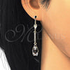 Oro Laminado Long Earring, Gold Filled Style Teardrop Design, with Black and White Cubic Zirconia, Polished, Golden Finish, 02.210.0206.1