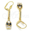 Oro Laminado Long Earring, Gold Filled Style Teardrop Design, with Black and White Cubic Zirconia, Polished, Golden Finish, 02.210.0206.1