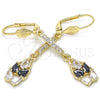 Oro Laminado Long Earring, Gold Filled Style Teardrop Design, with Black and White Cubic Zirconia, Polished, Golden Finish, 02.210.0206.1
