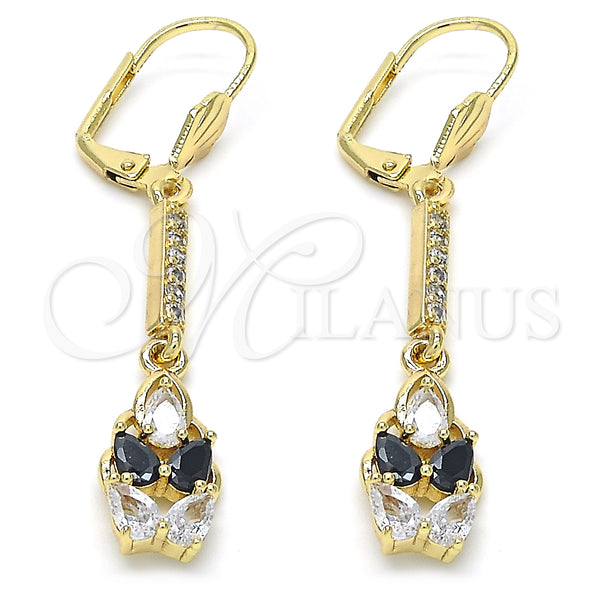 Gold Filled Ring — Long Earring Teardrop Design with Black and White — main product view — SKU 123981 | Oro Laminado anillo — Long Earring Teardrop diseño with negro and blanco — SKU 123981