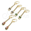 Oro Laminado Long Earring, Gold Filled Style Teardrop Design, with Black and White Cubic Zirconia, Polished, Golden Finish, 02.210.0206.1