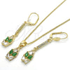 Oro Laminado Earring and Pendant Adult Set, Gold Filled Style Teardrop Design, with Green and White Cubic Zirconia, Polished, Golden Finish, 10.210.0085