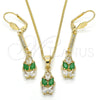 Oro Laminado Earring and Pendant Adult Set, Gold Filled Style Teardrop Design, with Green and White Cubic Zirconia, Polished, Golden Finish, 10.210.0085